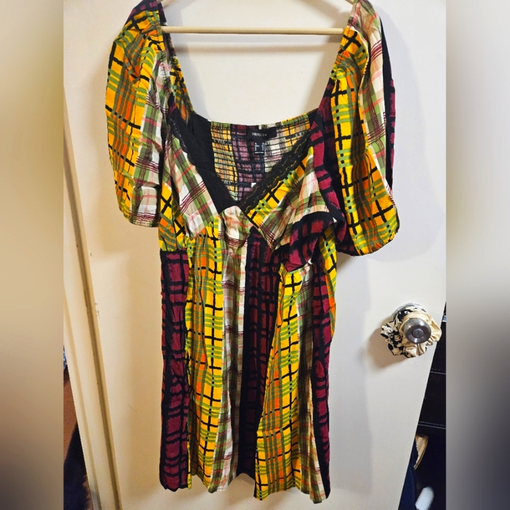 Forever 21 Multi Plaid V Neck Dress